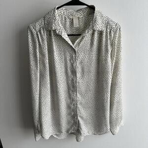 H&M Shirt Black & White Polka Dot Button Down Blouse Size 4 Pre Owned